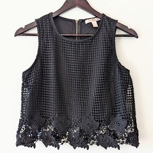 Black Floral Lace Summer Tank Top Cropped w Lining Sleeveless Top S Whimsygoth